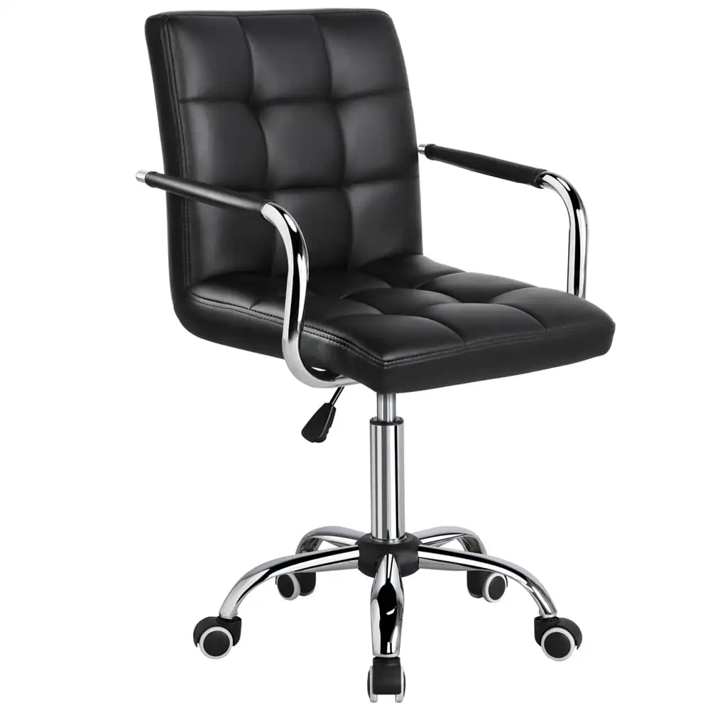 

SMILE MART Modern Adjustable Faux Leather Swivel Office Chair with Wheels, Black