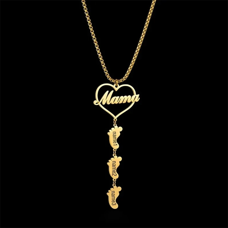 

Memorable Jewelry Family Members Child Name Pendant Custom Necklace for Mom Gift Nameplate Feet Choker Neck Collar