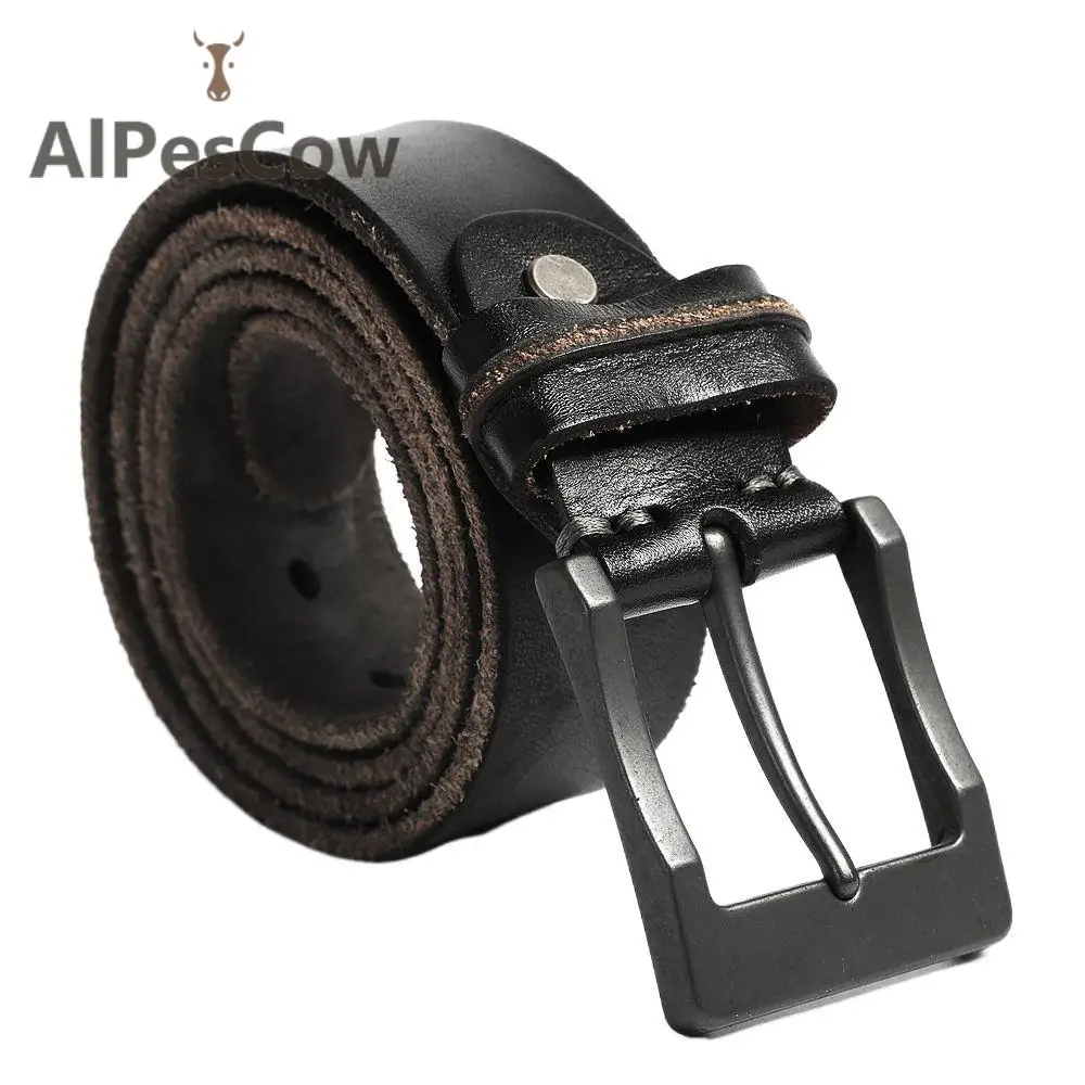 

Italian Genuine Leather Belt Men High Quality Jeans Brand Vintage Strap For Men Black Coffee 100% Alps Cowhide Casual Waistband