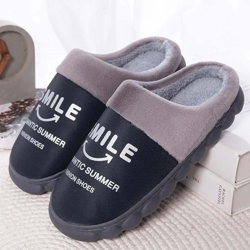 

Couple Family Slipper Winter Plush Warm Unisex Ladies Indoor Cotton Platform Shoes Slides Cute Smile Women Men Home Slippers