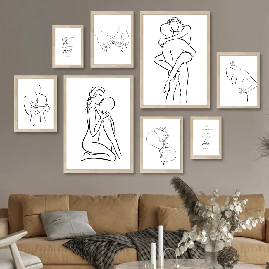 

Abstract Couple Lines Kiss Holding Hands Wall Art Canvas Painting Nordic Posters And Prints Wall Pictures For Living Room Decor