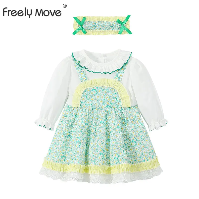 

Freely Move 2022 Autumn Newborn Baby Girls Clothes Toddler Floral Princess Dress for Girl Birthday Dresses Infant Baby Clothing