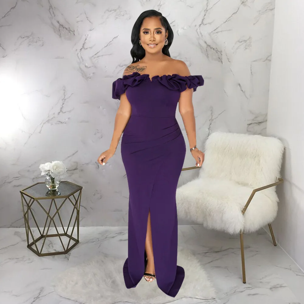 

Женское длинное облегающее Платье макси с оборками, открытыми плечами и разрезом, пикантное вечернее платье для выпускного вечера, платья