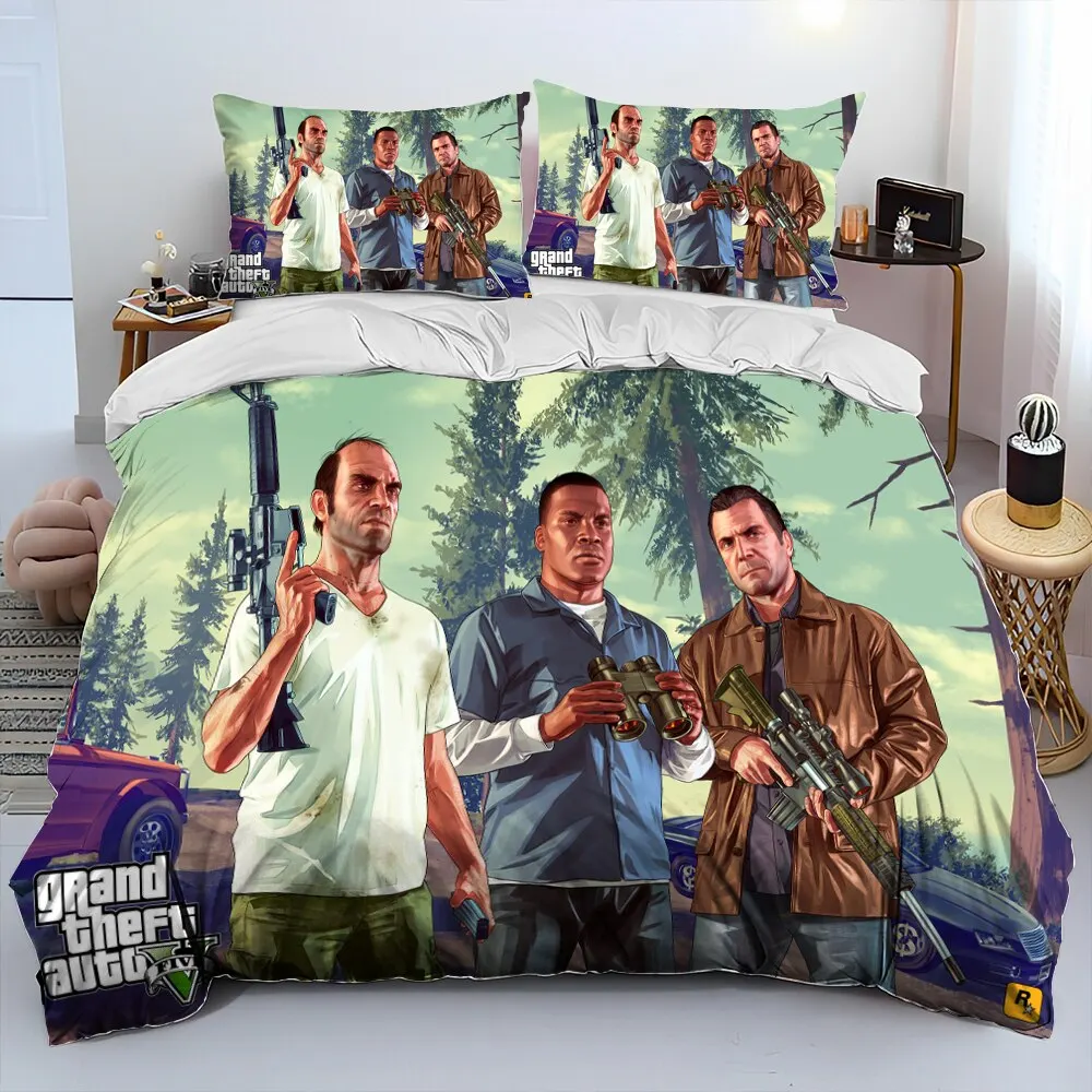 

3D Grand Theft Auto GTA Game Gamer Comforter Bedding Set,Duvet Cover Bed Set Quilt Cover Pillowcase,king Queen Size Bedding Set