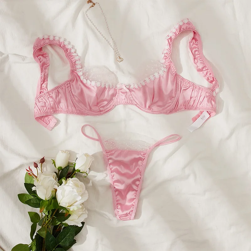 Розовое чувственное нижнее белье без цензуры сексуальный бюстгальтер и стринги
