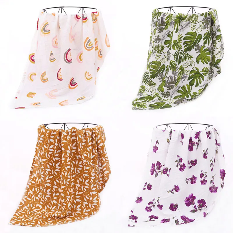 

Popular Digital Print Bamboo Cotton Muslin Swaddle Blankets 120*120cm Newborn Baby Bath Towel Wrap