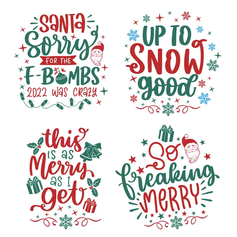 

Merry Christmas Clothes Sticker Iron Patches For Shirt Quote Heat Transfer DIY Applique Parches Thermo Stripes Green Red Decals