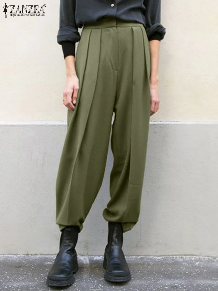 

Casual Straight Trouser 2022 Fashion Solid Pant Women ZANZEA Vintage Loose Pantalon Female Capris Office Work Palazzo OL Overall