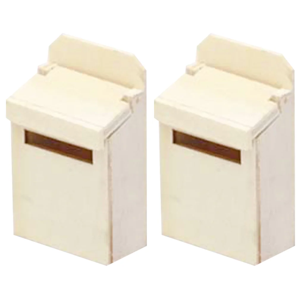 

2 Pcs Tiny Mailbox Decor Mini House Furniture Mailboxes Small Craft Wood Micro Landscape Ornament Child Accessories