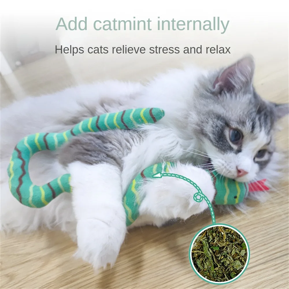 

Small Snake Shape Interactive Cat Toy Bite-resistant Add Catnip Inside Plush Toy Snake Weight 32g Skin-friendly Wool Fabric