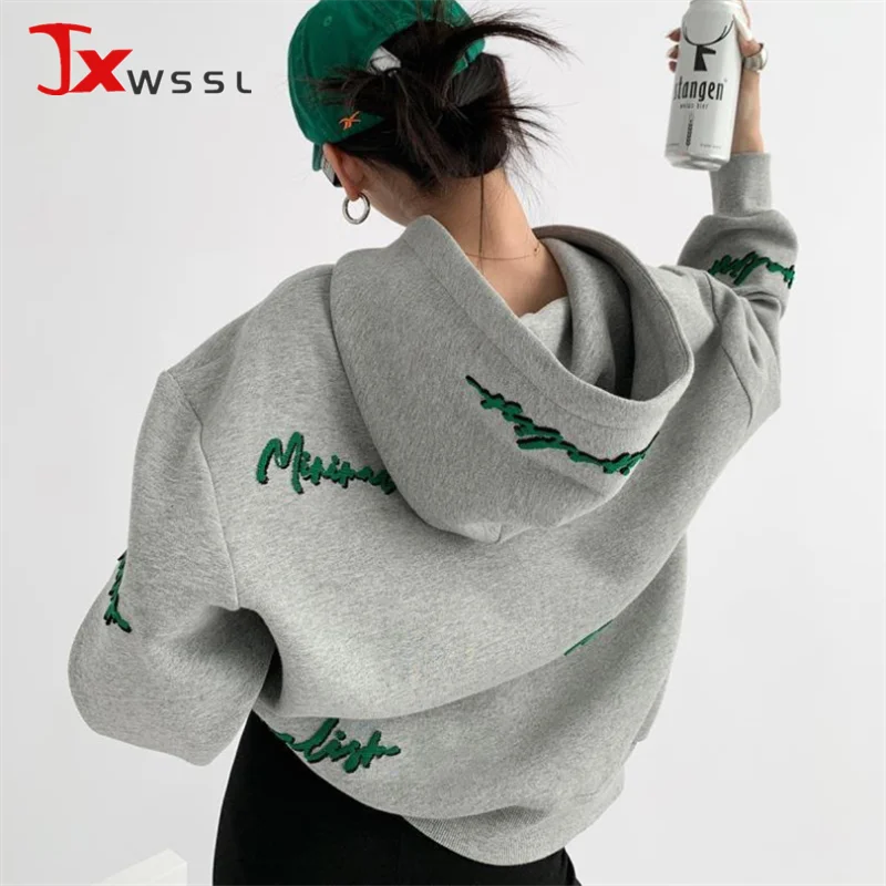 

Grey Hoodie Women's 2022 Spring New Chic Design Loose Long-sleeved Sweatshirt Ladies Casual Hooded Top