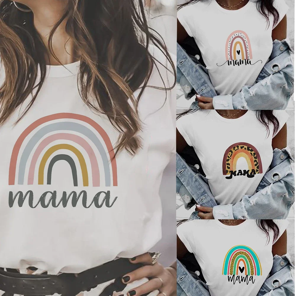 

Футболка женская с графическим принтом радуги, модный короткий топ для мам в стиле Харадзюку, Повседневная винтажная уличная одежда для девушек