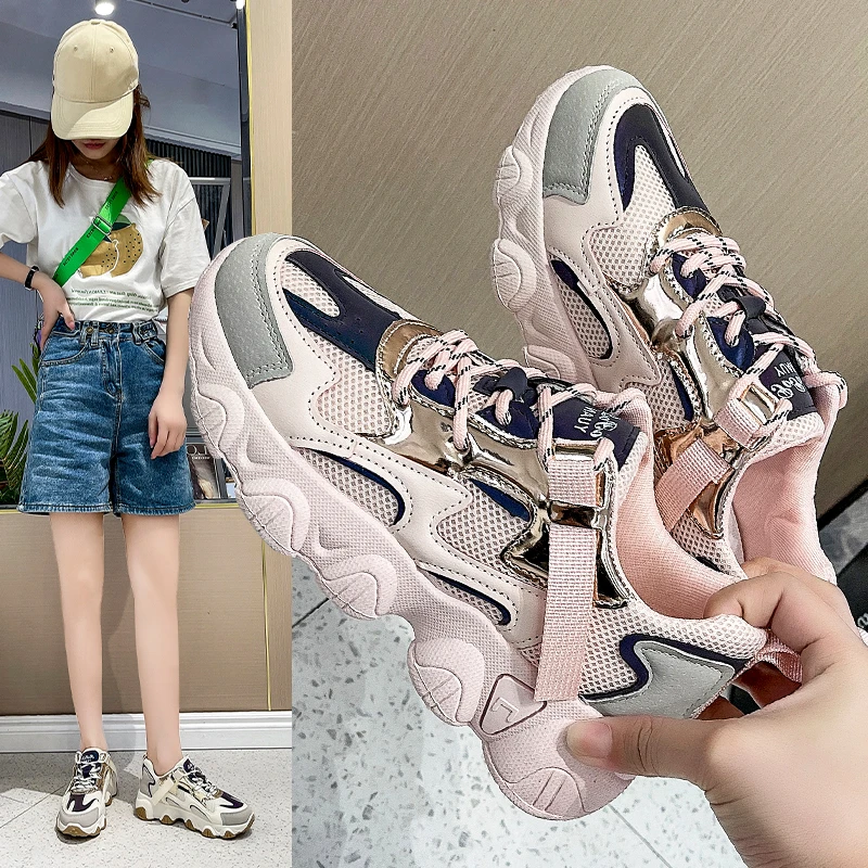 

Spring and summer sports shoes women's all-match thick-soled mesh vulcanized shoes dad tennis shoes female students runningshoes