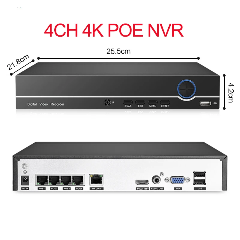 

Techage Security Surveillance Network Video Recorder 4CH/8CH 4K 8MP POE NVR XMEYE APP RJ45 10/100M H.265