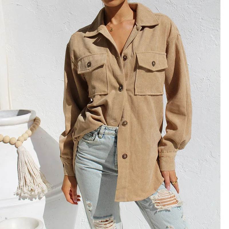 Women's 2022 Autumn and Winter New Loose Casual Long-sleeved Shirts Corduroy Jacket Women рубашка женская