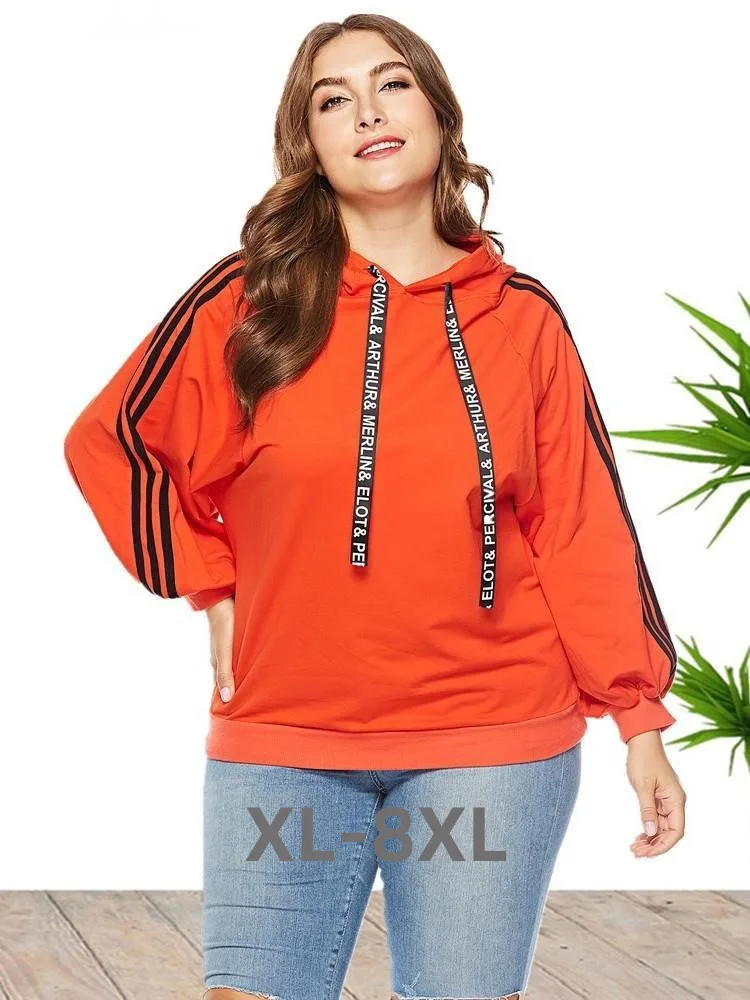 

Plus Size Autumn Sweatshirt Women Hooded Long Sleeve Striped Ladies Sweatshirts Tops Modis Casual Loose Woman 3xl 4xl 5xl 6xl