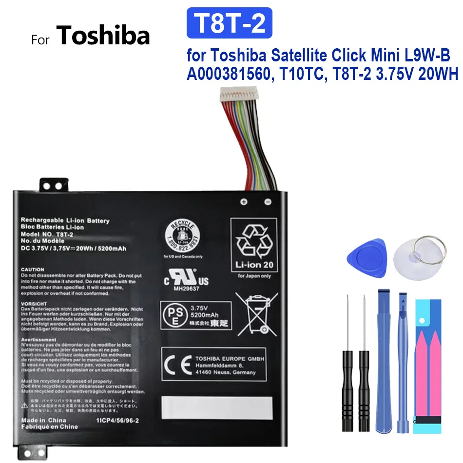 

Mobile Phone Battery T8T-2 5200mAh for Toshiba Satellite Click Mini ClickMini L9W-B A000381560, T10TC, T8T-2 3.75V 20WH