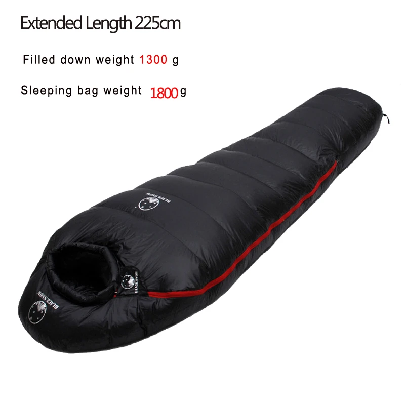 

Extended Length 225cm Mummy Style White Goose Down Sleeping Bag With Longer Suitable For Very Tall People Height 200cm