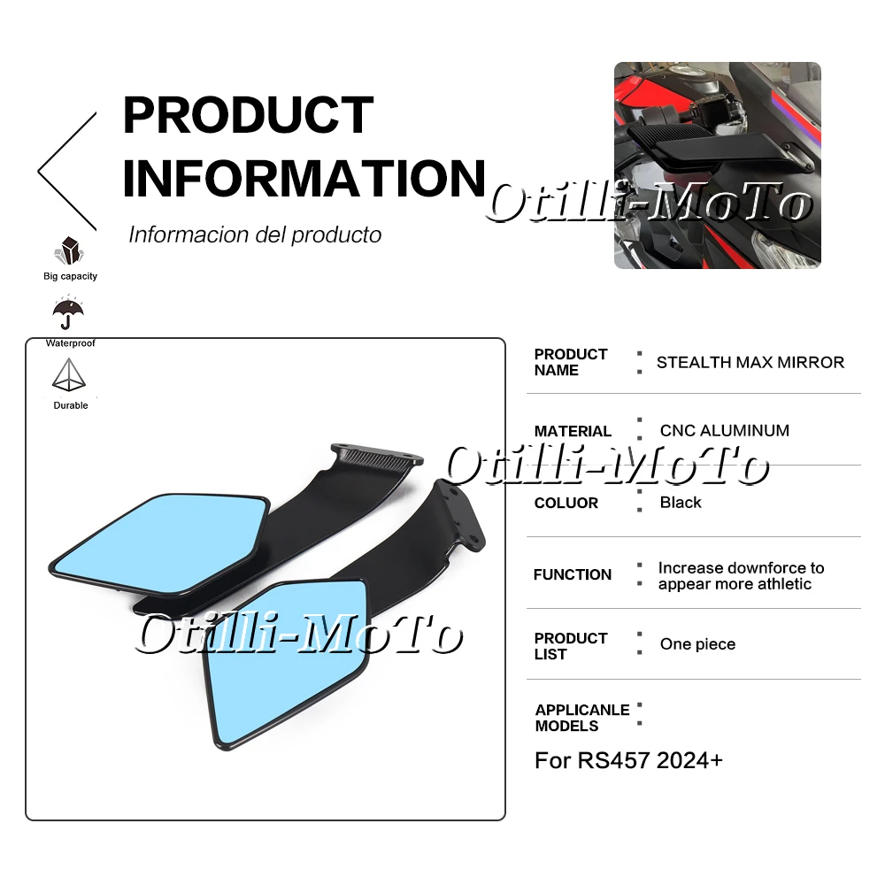 Фото Новое зеркало заднего вида для мотоцикла Aprilia RS457 2024-2026 Stealth Sport Winglet, регулируемые зеркала Stealth Max №2