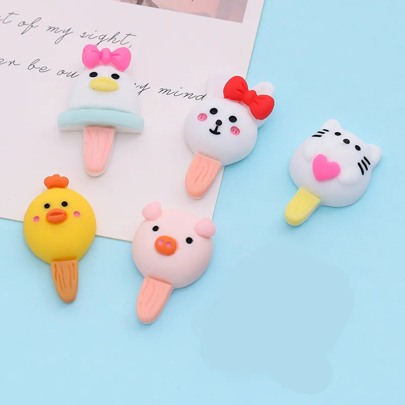 

Kawaii Cartoon Animal Ice Cream Fake Food Flatback Resin Cabochon Scrapbooking for Hair Bows Decor DIY Craft Accessories
