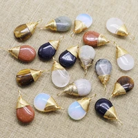 hot sale natural stone water drops necklace pendants diy jewelry making fashion earring reiki charms accessories wholesale 12pcs