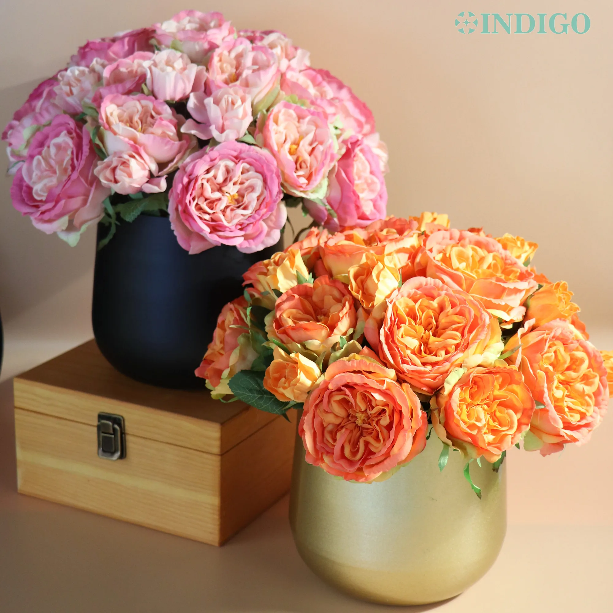 Orange Rose Flower Centerpiece 1 Set Bonsai With Metal Pot Artificial Orchid Party Customize Table Flower Arrangment - INDIGO