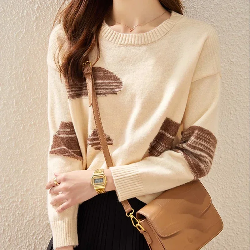 

Autumn Casual O-neck Knitted Sweater Women Winter Long Sleeve Printed Pullovers Women Loose Jumpers Warm Tops Sueter Mujer 29925