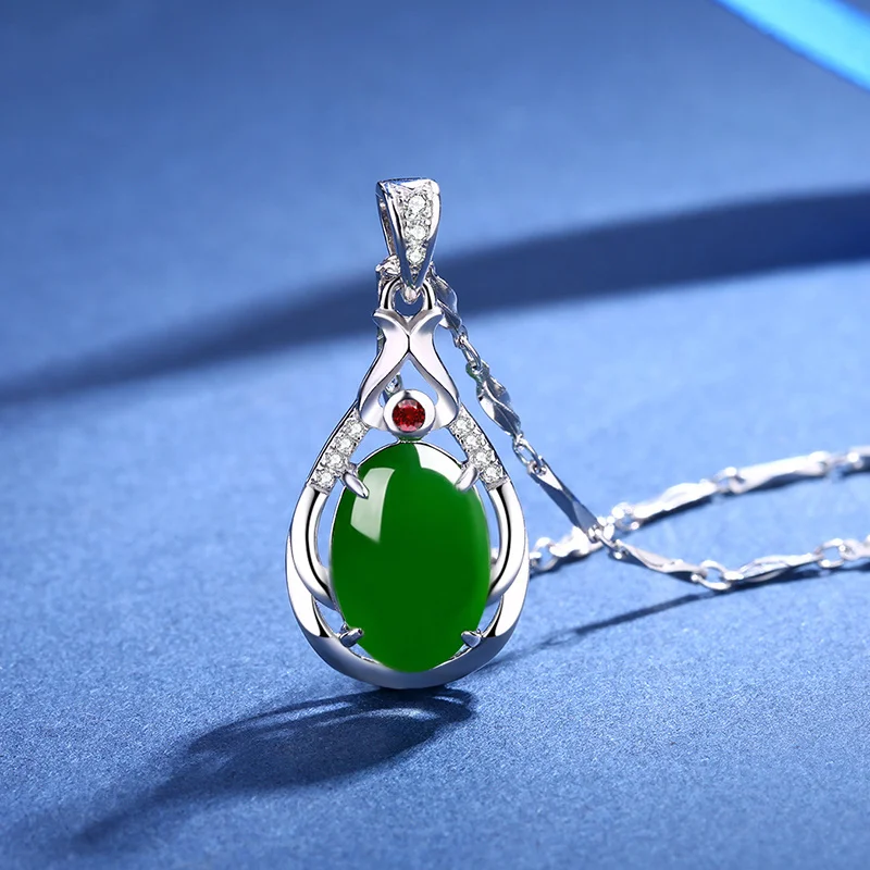 

Sterling silver 925 Hetian jade pendant Lady's new jasper silver necklace jade pendant jadeite necklace for mom