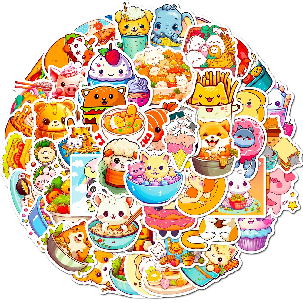 

10/30/50Pcs Cute Animal Food Cartoon Stickers Decals Decorative Scrapbooking Laptop Luggage Waterproof Kawaii Kids Sticker Toys