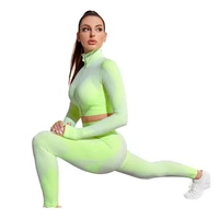 seamless yoga tracksuits for women gym long sleeve zipper crop top vest and fitness jogging leggings sports 3 piece sets tz004