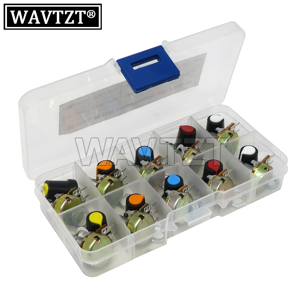

New WH148 Potentiometer Kit B1K 2K 5K 10K 20K 50K 100K 500K 1M 15mm Linear Taper Rotary Potentiometer Resistor Set 3pin With Cap