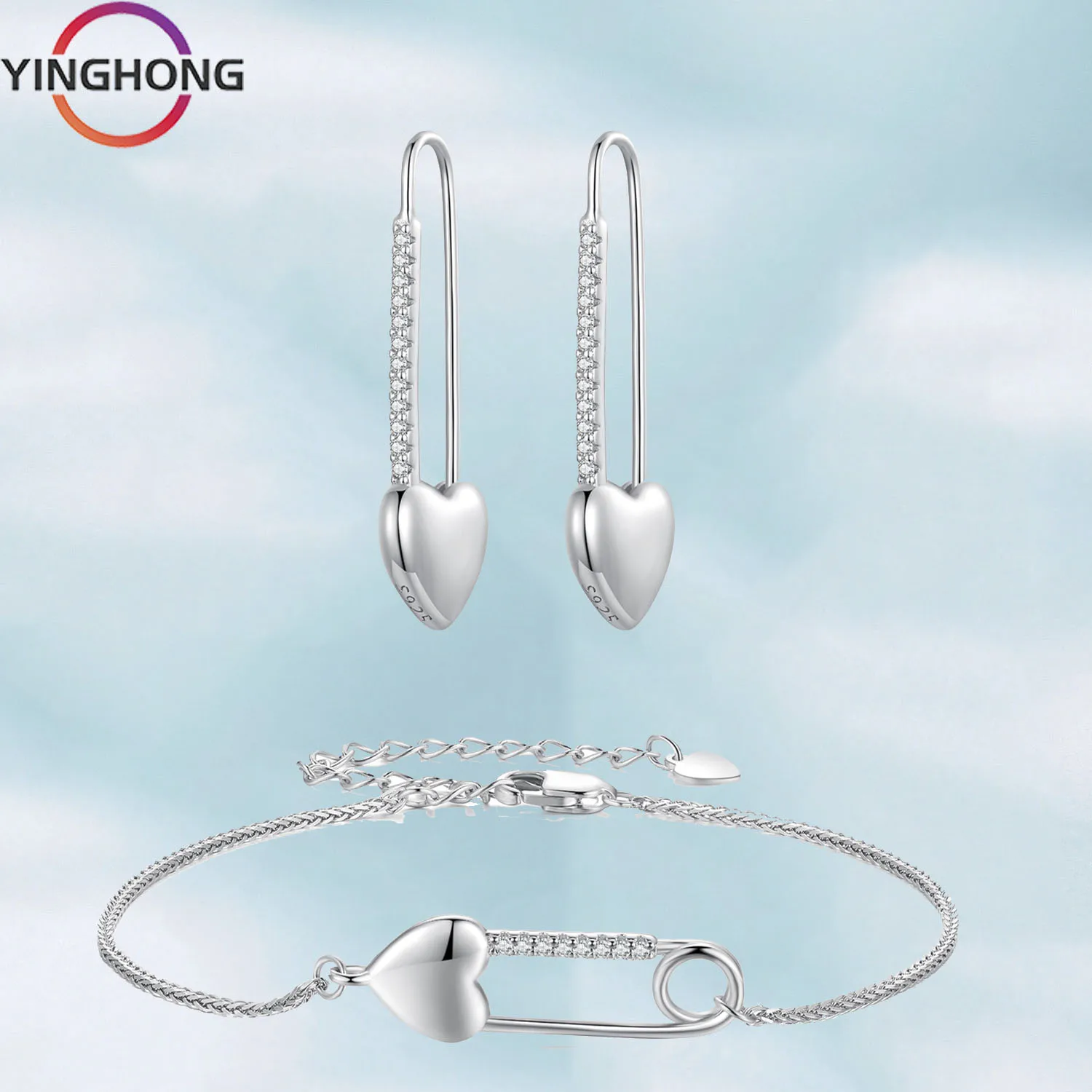 

Quexiang 925 Sterling Silver Heart shaped Buckle Bracelet Earrings for Women Y2K Jewelry Set Charm Fashion Luxury Exquisite Gift