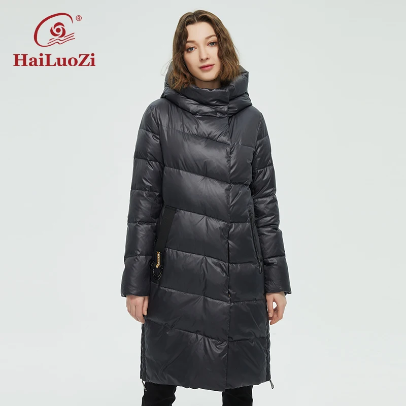 Фото HaiLuoZi 2022 женская зимняя куртка модное пальто теплая приталенная длинная парка с