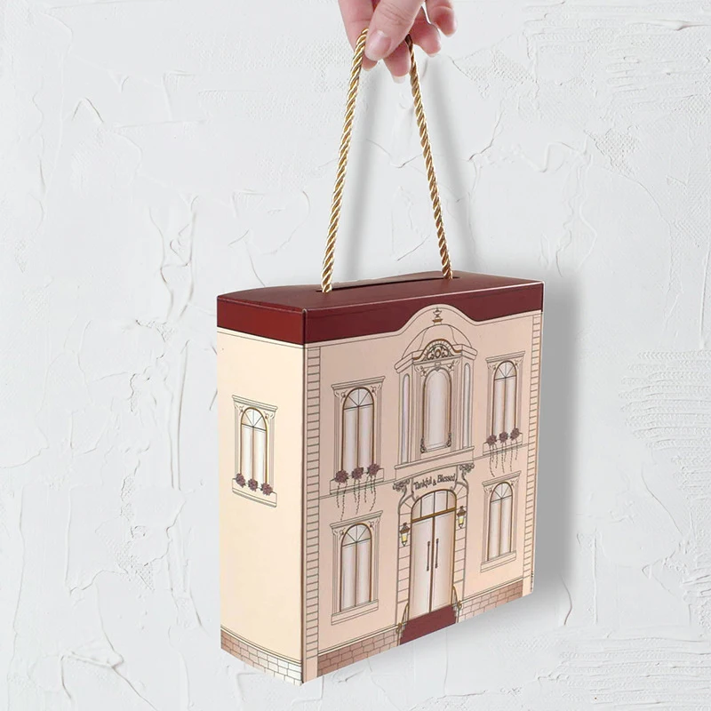 

10pcs Candy Paper Box Cookie Chocolate Paper Bag Blue Pink Fairy Tale Villa Style Gift Storage Wedding Party Baby Shower Decor