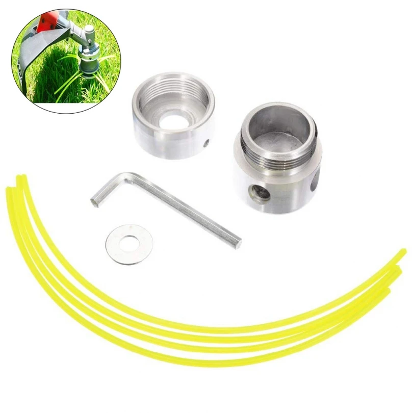 Aluminum Grass Trimmer Head Set with Wrench Mounting Spacer 4 Lawn Mower Rope Lines for Brush Cutter Garden Tool Accessories