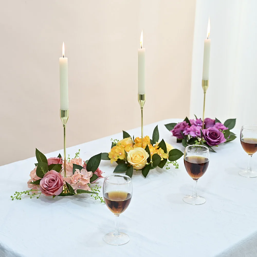 Candle Ring Wreaths Artificial Floral Flower Garland Centerpieces For Home Wedding Table Decor