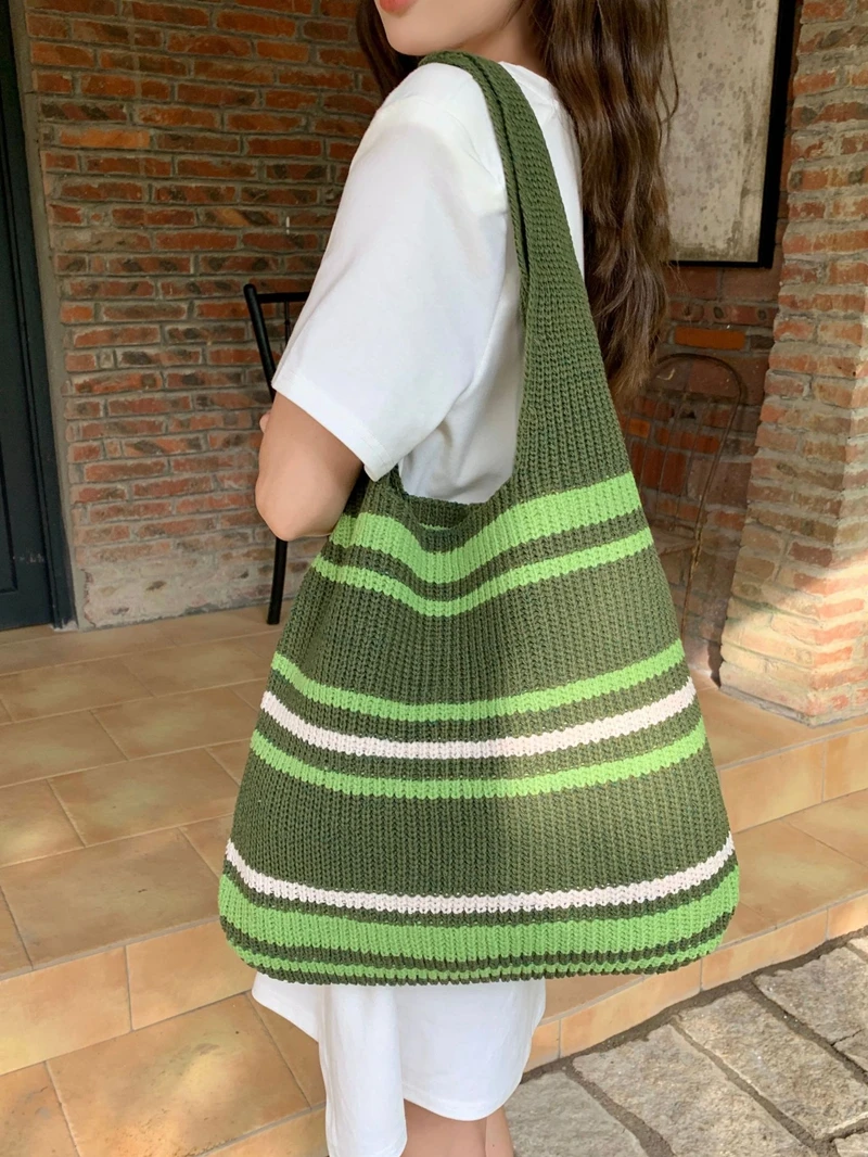 Casual knit tote bag Large Capacity Travel Wrist Bag Fashion Shoulder Shopper Open Handbag For Women