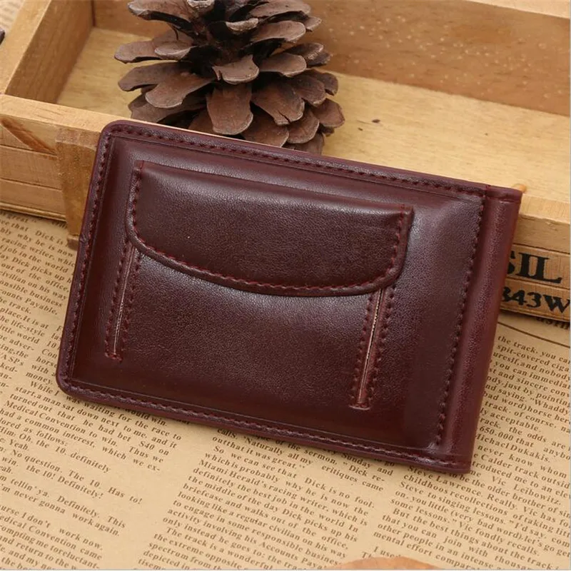 New Fashion Small Men's Leather Money Clip Wallet With Coin Pocket Card Slot Cash Holder ID Bag Magnet Hasp Mini Purse For Male images - 6