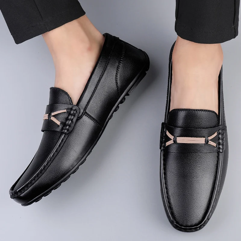 

Туфли мужские из натуральной кожи, лоферы, без застежки, Повседневная брендовая Элегантная классическая обувь, черные, весна-лето 2022