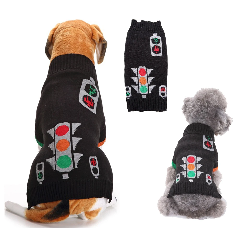 Autumn and Winter Black Golden Retriever Teddy Traffic Lights Jumper Sweater Clothes for Small and Large Pet Dogs