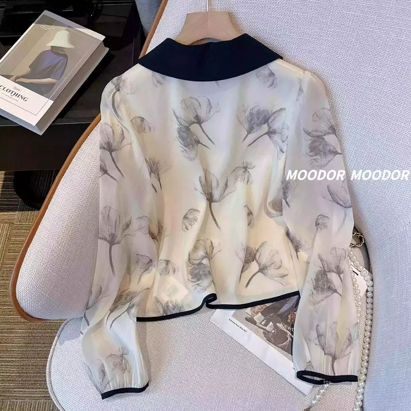 Рубашка с чернильным принтом прозрачные шифоновые топы женская блузка Тонкая