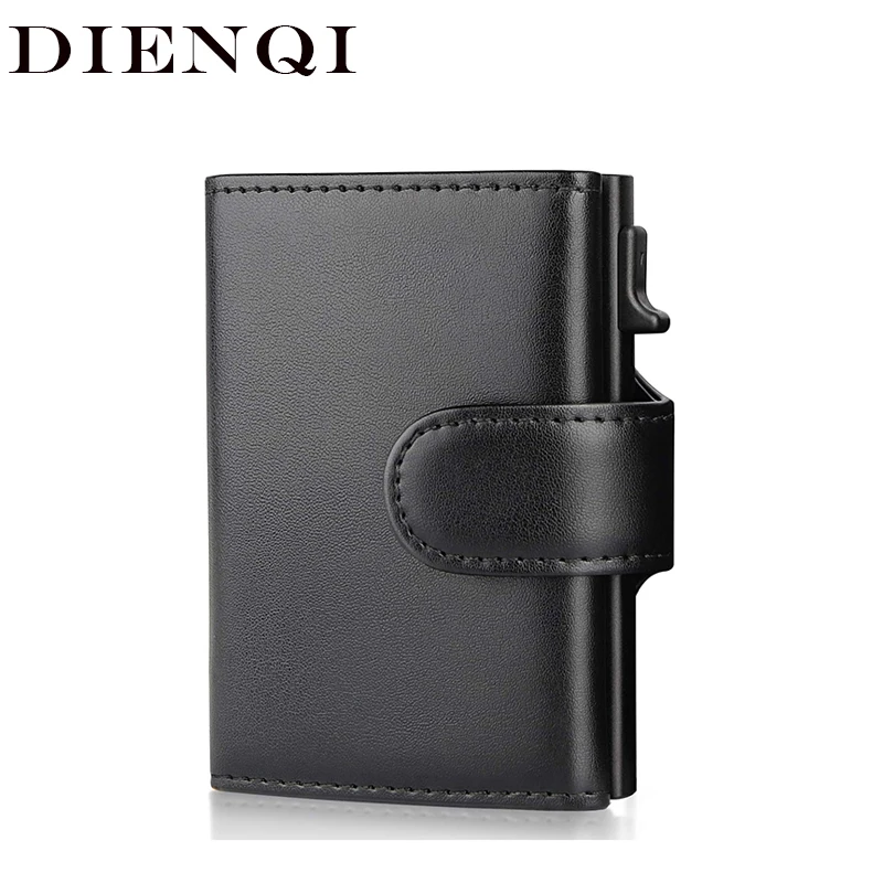DIENQI Rfid Genuine Leather Men Wallets Fashion Card Holder Trifold Wallet Money Bags Smart Slim Thin Coin Pocket Wallet Purse images - 1