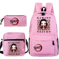 popular anime demon slayer kamado nezuko cute print backpack messenger bag pencil case 3 piece set student school bag