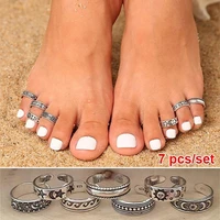 bohemian sun moon star open foot ring set retro silver female eclipse open toe ring jewelry toe rings for women jewelry