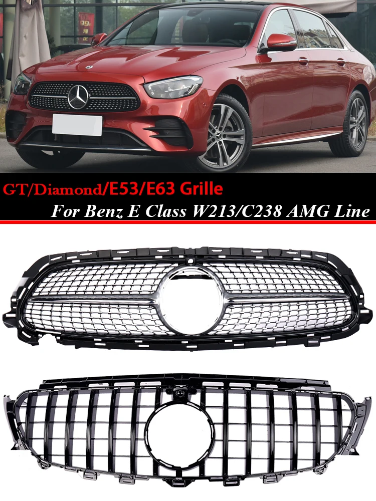 Передняя решетка для Mercedes Benz E Class W213 C238 GT Panamericana Diamond E53 E63 Style Facelift AMG Black Silver Chrome Grill