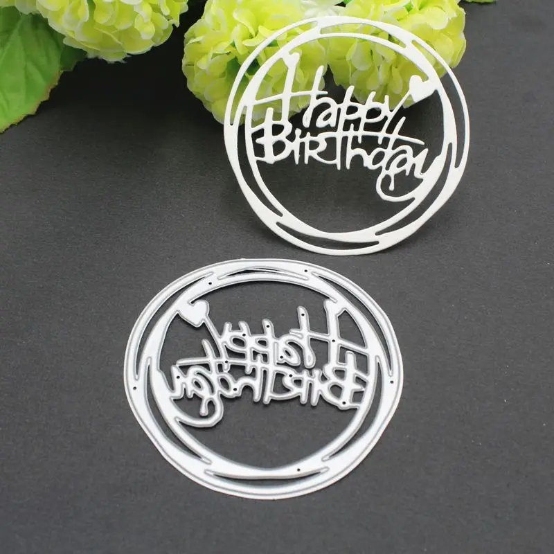 

Circle Heart Happy Birthday Blessing Metal Cutting Dies Words for Scrapbooking Album Card Making Paper Embossing Die Cuts