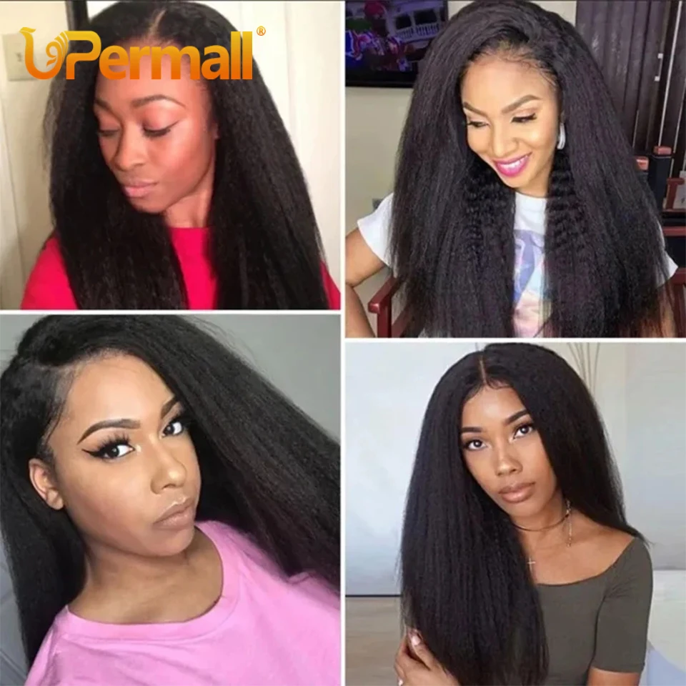 Upermall 13x4 Kinky Straight Lace Frontal Pre Plucked With Baby Hair HD Transparent Yaki 4x4 Closure Remy Human Hair For Women images - 6