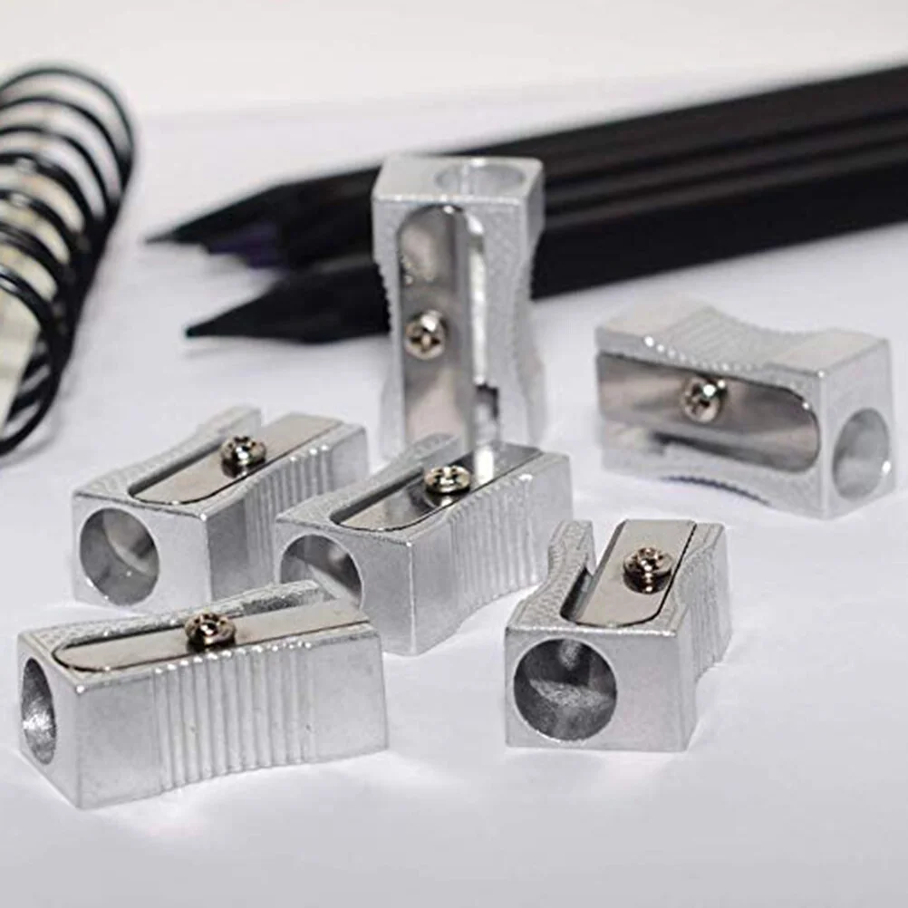 

10PCS Dual Sharpener Pocket Aluminium Alloy Metal 1-Hole Steel Rectangular Small Sharpeners (Silver)