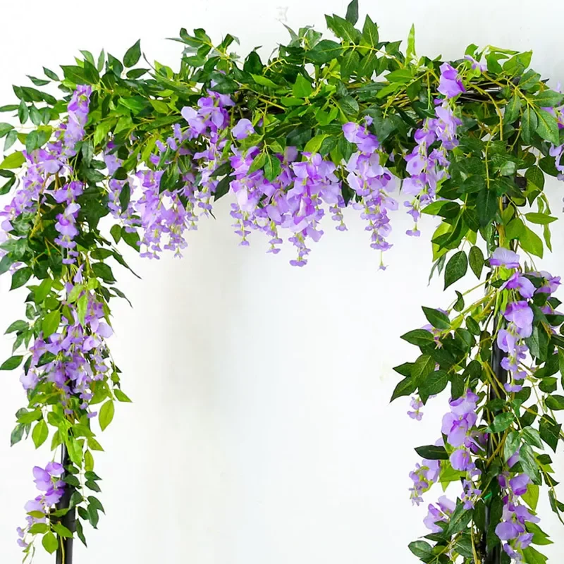 

New 1.85M Wisteria Artificial Flowers Vine Garland Wedding Arch Decoration Fake Plants Foliage Rattan Trailing Faux Flowers Ivy
