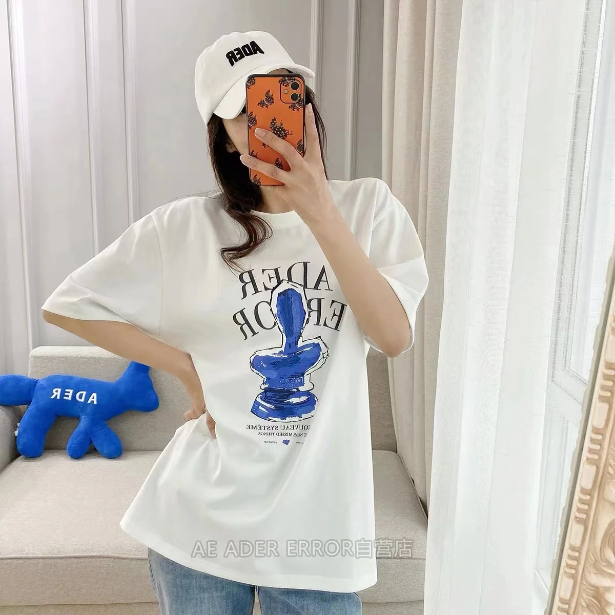 

Футболка ADER 2022 в Корейском стиле унисекс, весна/лето, высокое качество, простая Свободная Повседневная парная футболка 1:1 с принтом с надпис...